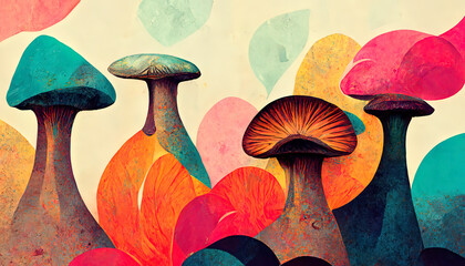 mushrooms, colorful, psychedelic, Digital food - obrazy, fototapety, plakaty
