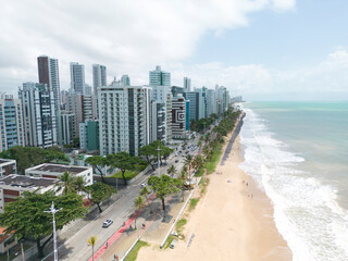 Aerial view of candeias beach in jaboatão dos guararapes city, pernambuco, brazil