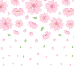 Cherry Blossom Banner Background. Falling Petals and Leaves Illustration.