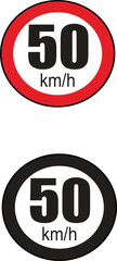 Speed Limit 50 km/hr for road instrcution sign in 2 colors suitable for many uses 