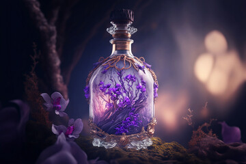 Obraz na płótnie Canvas magic potion in a beautiful decorated vial in magic forest