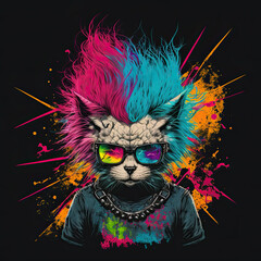 Drawing cat punk colorful art, Generative AI