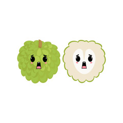 Frightened sugar apple with kawaii emoji. Flat design vector illustration of sugar apple on white background