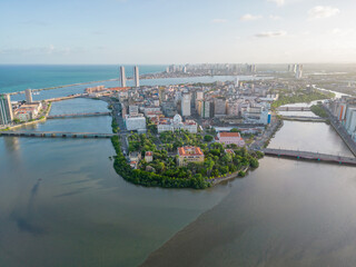 Aerial  view of old buildings and palaces in the city of recife, pernambuco, brazil