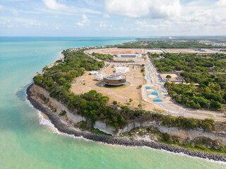 Aerial photo of the lighthouse at cabo branco beach, joao pessoa, paraiba, brazil