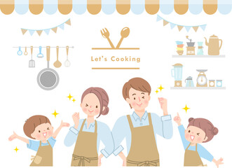 家族で楽しく料理をするイメージイラスト素材