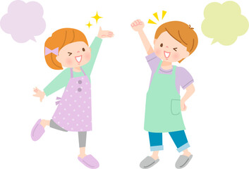 エプロン姿の子供達のイラスト素材