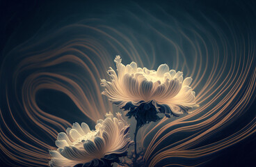 Stylized delicate flowers and curved shapes. Created with Generative AI technology.