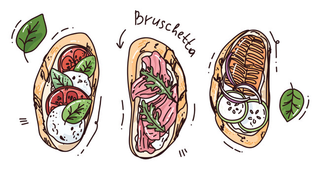 vector hand drawn Italian bruschetta