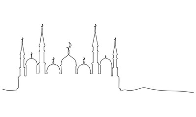 continous line mosque line art, ramadan line art, simple design