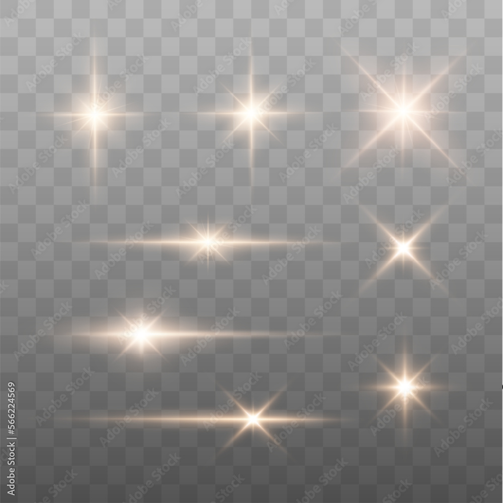 Sticker set of shine glowing stars. vector golden sparks isolated.