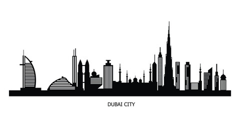 Dubai City skyline silhouette. Vector illustration.