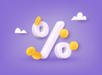 Percent sign. Percentage, discount, sale, promotion concept. 3D Web Vector Illustrations.