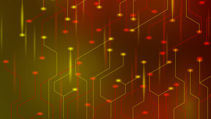 Golden red glittering background with lines connectivity.