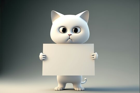 3D cute cat cartoon holding blank sign. 3D animal background. Suitable for banners, signs, logos, sales, discount, product promotions, etc. Generative AI