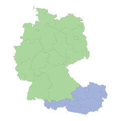 High quality political map of Germany and Austria with borders of the regions or provinces