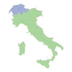 High quality political map of Italy and Switzerland with borders of the regions or provinces.