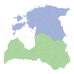 Obraz premium High quality political map of Latvia and Estonia with borders of the regions or provinces