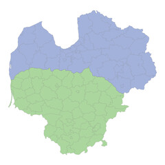 High quality political map of Lithuania and Latvia with borders of the regions or provinces