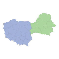 Fototapeta na wymiar High quality political map of Poland and Belarus with borders of the regions or provinces