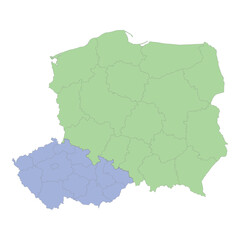Obraz premium High quality political map of Poland and Czech republic with borders of the regions or provinces.