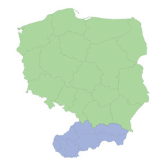 Obraz premium High quality political map of Poland and Slovakia with borders of the regions or provinces.