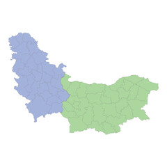 High quality political map of Serbia and Bulgaria with borders of the regions or provinces