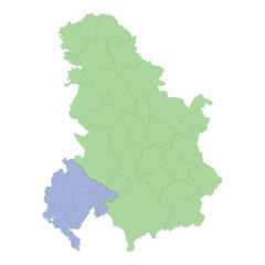 Obraz premium High quality political map of Serbia and Montenegro with borders of the regions or provinces