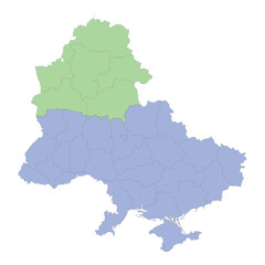 Obraz premium High quality political map of Ukraine and Belarus with borders of the regions or provinces.