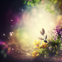 Beautiful spring or summer flower background, card, blank with copyspace, created with Generative AI.