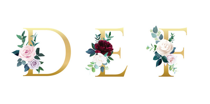 Vector floral alphabet set with beautiful floral and leaves decoration