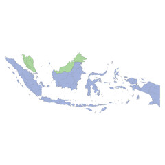 High quality political map of Indonesia and Malaysia with borders of the regions or provinces