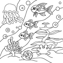 design aqua fish outline coloring page for kid