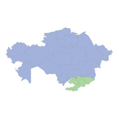 Fototapeta premium High quality political map of Kazakhstan and Kyrgyzstan with borders of the regions or provinces
