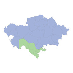 High quality political map of Kazakhstan and Uzbekistan with borders of the regions or provinces