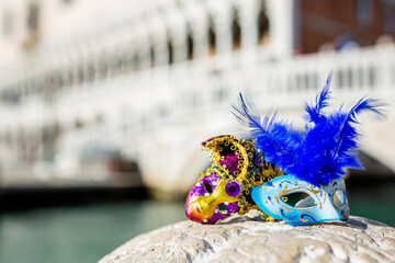 Traditional venetian mask in Venice in Italy. Colorful carnival mask 