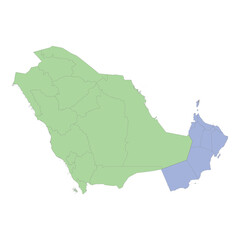 High quality political map of Saudi Arabia and Oman with borders of the regions or provinces.
