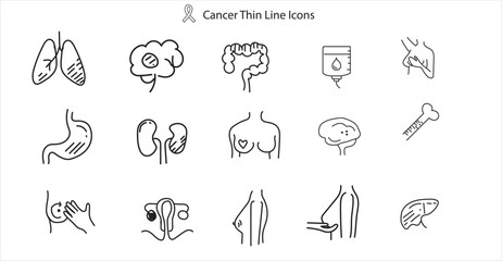 Cancer Thin Line Icons vector set