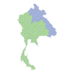 High quality political map of Thailand and Laos with borders of the regions or provinces.