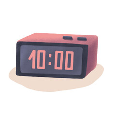 Electronic clock showing bedtime. Textured image on white background.