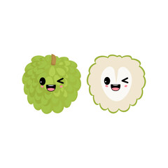 Frisky sugar apple with kawaii emoji. Flat design vector illustration of sugar apple on white background