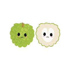 Puzzled sugar apple with kawaii emoji. Flat design vector illustration of sugar apple on white background