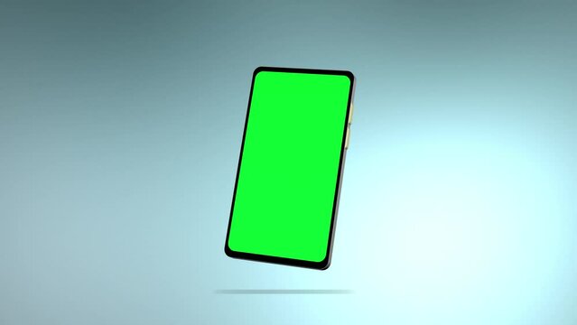 Smartphone with green screen isolated on white background. 4K animation with mobile phone mockup and motion zoom effect