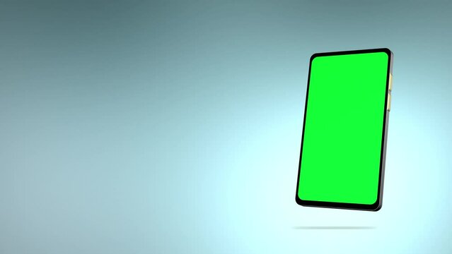 Smartphone with green screen isolated on white background. 4K animation with mobile phone mockup and motion zoom effect