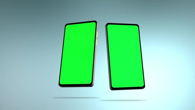 Smartphone with green screen isolated on white background. 4K animation with mobile phone mockup and motion zoom effect