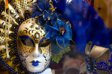 Traditional venetian mask in Venice in Italy. Colorful carnival mask 