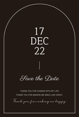 Arched simple and trendy card, invitation, panel design illustration graphic set. Black and white combination.
