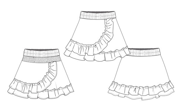 girl shirred waist ruffle mini skirt fashion vector