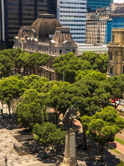 Aerial view in details of historic building that host the National Museum of Fine Arts, Cinelândia square, downtown Rio de Janeiro.
