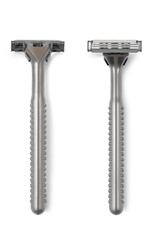Two brand new silver and brown disposable plastic razors